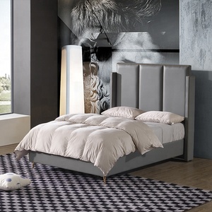 Muebles de dormitorio de diseño moderno, cabecero suave de cuero, cama creativa tapizada, cama moderna con personalidad curvada