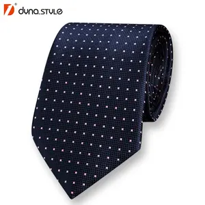 Handmade Formal Business Stripe Polka Dot 100% Real Silk Woven Navy Blue Tie