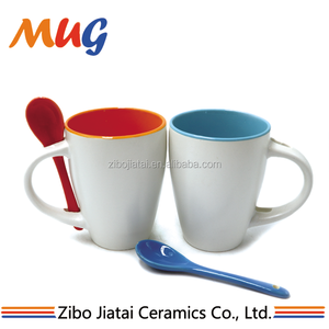 Khuyến Mãi Barrel Shape Trắng Spoon Mugs Cho Thăng Hoa In Ấn Với Hai Giai Điệu Màu Sắc Gốm <span class=keywords><strong>Mug</strong></span> - Product Image 2
