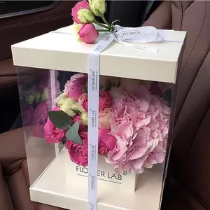 मुद्रित प्लास्टिक बॉक्स के साथ स्पष्ट ढक्कन ऊपर और नीचे शैली बॉक्स फूल पैकेजिंग बॉक्स