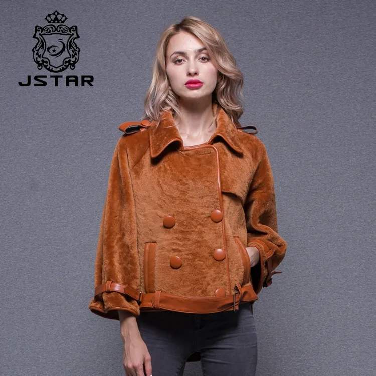 Winter Double-Breasted Leather Double Face Lamb Shearing Sheep Fur Woman Jacket