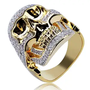New Domineering Skull Diamond Rings For Men Full Cubic Zirconia Crystal Punk Wedding Ring Personalized Gold Jewelry