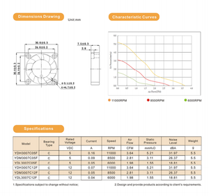 พัดลมระบายความร้อนขนาดเล็กแบบไม่มีแปรงถ่าน,พัดลม DC 3.7V 5V 30X30X7มม. 3007 - Product Image 5