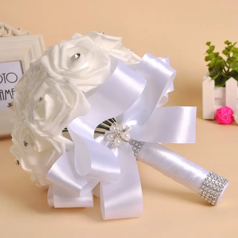 Bán Buôn Cô Dâu Tay Hoa Bridal Bouquet Foam Rose Hoa Nhân Tạo Bó Hoa Cho Đám Cưới