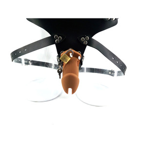 QC02B 10 centimetri Marrone CB6000 gabbia di castità <span class=keywords><strong>silicone</strong></span> con la cinghia dildo per il maschio dispositivo di castità faak del sesso negozio - Product Image 5