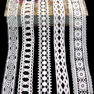 Aangepaste borduurwerk patroon bridal brede vintage franse witte lace trim by the yard