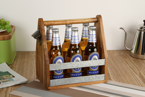 Xách tay Keo Gỗ Giá rượu gỗ 6 gói bia chai tàu sân bay với mở chai - Product Image 6