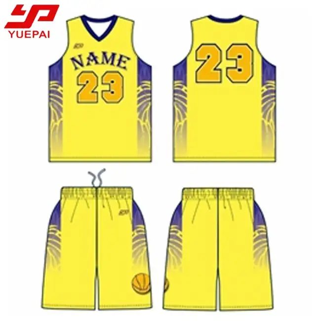 Di alta qualità sublimazione maglia da basket personalizzata progettazione uniforme di colore giallo