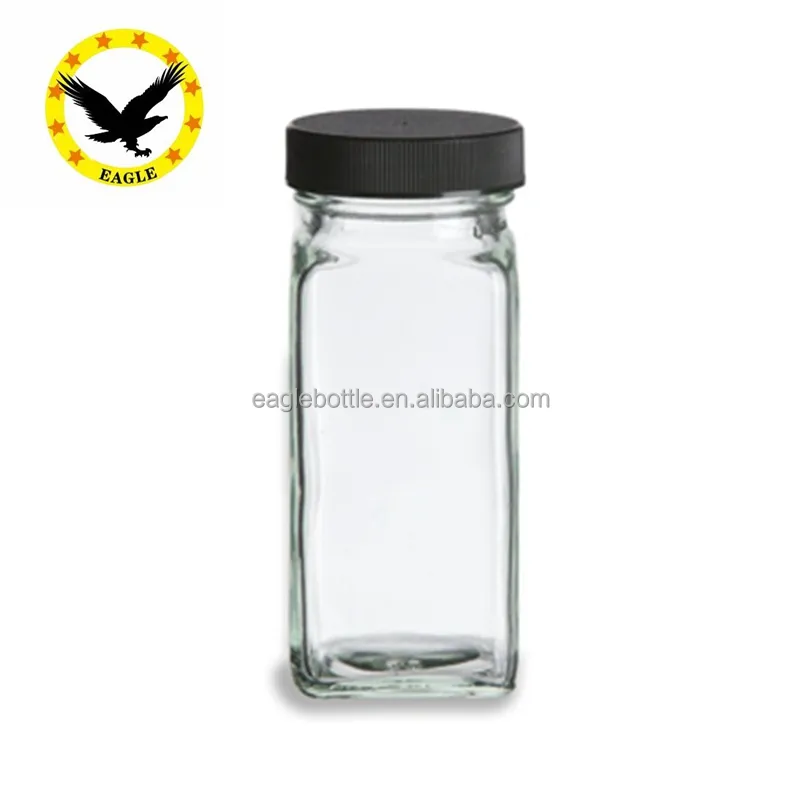 4 oz 120ml Spice Jar Round/Square Glass with Shaker Fitment and Black Lid