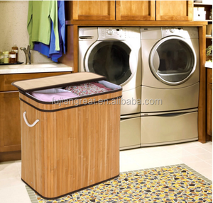 ตะกร้าไม้ไผ่ธรรมชาติสำหรับใส่เสื้อผ้าสองชั้นสีน้ำตาล - Product Image 1
