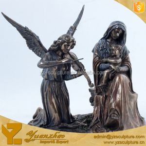 Religieux catholique <span class=keywords><strong>ange</strong></span> jouant violon et Vierge <span class=keywords><strong>Marie</strong></span> tenir un bébé Statue BFSN-C046 - Product Image 1