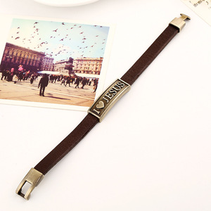 Design <span class=keywords><strong>J</strong></span>'aime <span class=keywords><strong>J</strong></span>ÉSUS Fermoir Bracelets Vintage Or À La Main Alliage Hommes Véritable En Cuir Bracelets En Gros - Product Image 3
