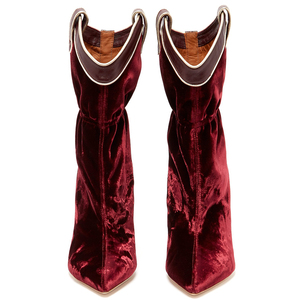 Botines de Terciopelo Borgoña con Punta en Pico y Tacón de Aguja Alto para Mujer, Botas Cortas con Parte Superior Curva, Proveedor Chino 2018 - Product Image 2