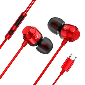 Écouteurs filaires de Type C USB-C, oreillettes hi-fi, intra-auriculaires, basses, en métal, pour Sport, jeux, rouges, pour téléphone portable