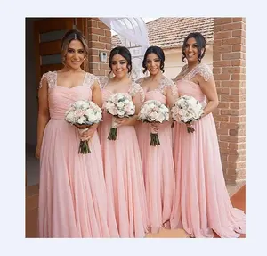 Sweetheart A-Line Cộng Với Kích Thước Voan Dài Blush Pink Bridesmaid Dresses
