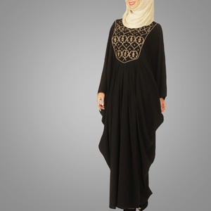 New Arrival <strong>Black</strong> <strong>Kaftan</strong> With Zari Embroidery Abaya Long Sleeves Maxi Dress Muslim Kebaya Saudi Arabic Kimono Islamic Clothing - Product Image 4