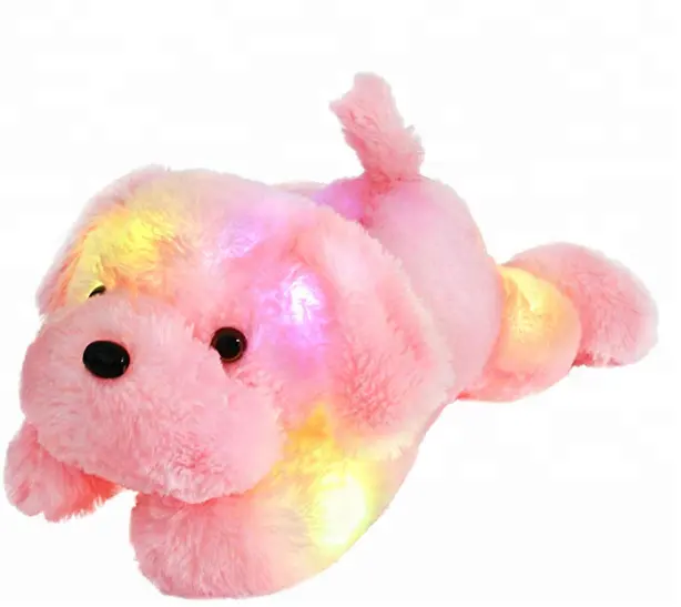 2021 Hotsale Sampel Gratis Warna-warni Mewah Tumbuh Led Anjing Hewan Lucu Promosi Led Anjing Plush Bantal Mainan