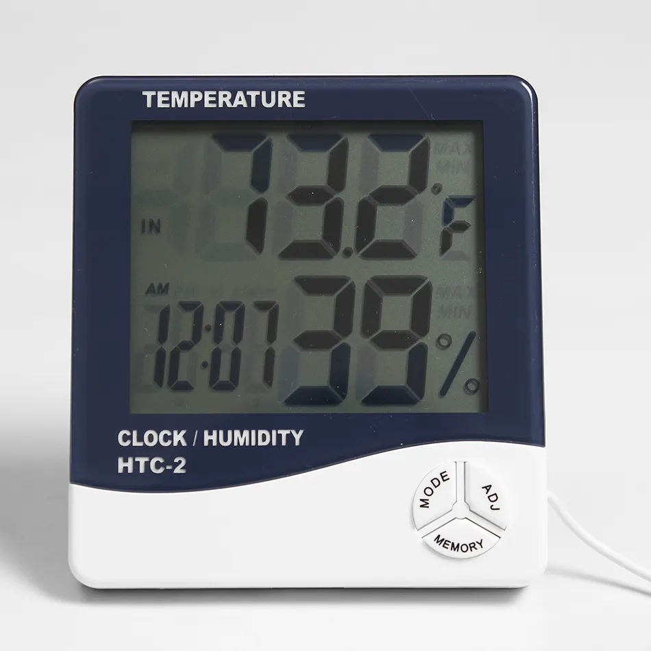 Weather Station HTC-2 Indoor Outdoor Thermometer Hygrometer Digital LCD C/F Temperature Humidity Meter Alarm Clock