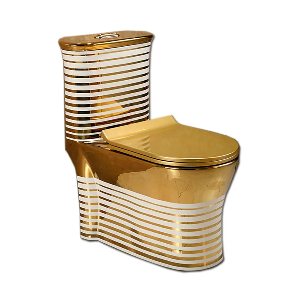 Hot sale dual flushing luxury bathroom one piece plating golden ceramic toilet