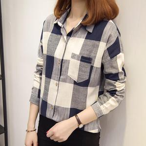 Camicetta per camicia <span class=keywords><strong>a</strong></span> <span class=keywords><strong>quadri</strong></span> <span class=keywords><strong>a</strong></span> manica lunga stile corea all'ingrosso stile girocollo per le donne - Product Image 2