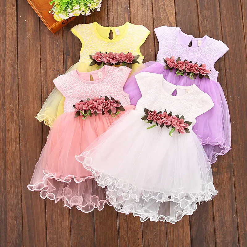 Baby Girl Floral Lace Princess Tutu Dress Kids Party Wear Wedding Christening Gown Dress Girls Clothes
