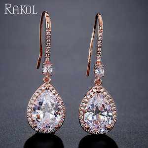 RAKOL EP2207 2025 kadınlar için güzel tasarım beyaz altın kübik zirkonya küpe - Product Image 3