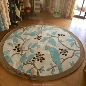 中国花卉手工雕刻圆地毯