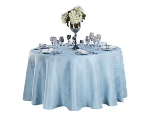 Hotel Wedding Light Blue Polyester Jacquard Luxury Linen Tablecloth Round