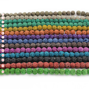 Perles rondes de lave multicolores, vente en gros, pierres volcanique colorées, LB1016