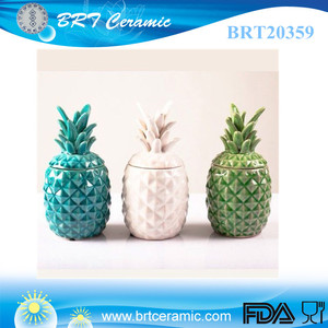 Tarro de cocina de cerámica Popular Blanco Azul Verde Cerámica Piña <span class=keywords><strong>Nanas</strong></span> Vela Tarro con tapa - Product Image 2