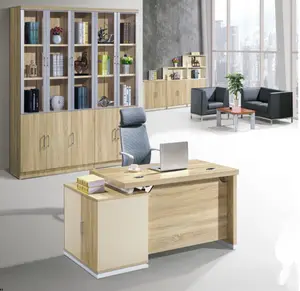 Meja Kantor Modern dengan Sisi Kabinet dan Kursi MDF/MFC Meja Komputer L Berbentuk OAK WOOD Kantor Furniture Kantor counter Desain