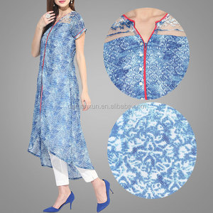 Azul Impreso V-cuello Largo Vestido Asimétrico Diseño de La Muestra Que Fluye Vestido de <span class=keywords><strong>Manga</strong></span> Corta - Product Image 4