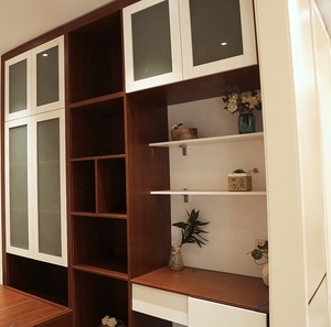 Pratico a buon mercato stabile libreria in legno con porta in vetro e cassetti - Product Image 2