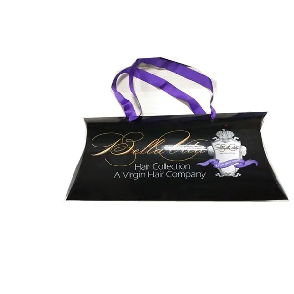 Marque privée Mince taie d'oreiller emballage luxe boîte de couleur noire avec ruban violet poignée