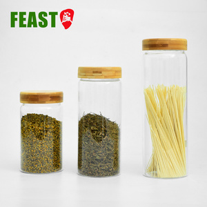 Juego de <span class=keywords><strong>botes</strong></span> de cocina apilables, 4 frascos de vidrio transparente, tapa de bambú hermética para el hogar - Product Image 1