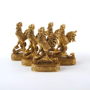 Fabulous Hong Tze Collection-Triple Chinese zodiac animals brass Fengshui Rooster statue