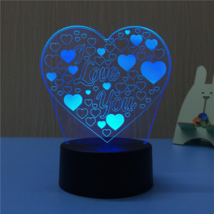 Luz de noche LED de corazón 3D PARA EL Día de San Valentín <span class=keywords><strong>con</strong></span> ilusión óptica 3D, luz blanca cálida, lámpara ABS que cambia de Color <span class=keywords><strong>con</strong></span> <span class=keywords><strong>pilas</strong></span> - Product Image 3