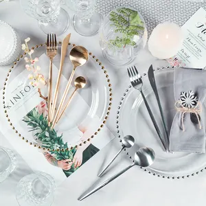 Châu Âu Thủy Tinh Trong Suốt Tấm Dinner Bồ Đào Nha Luxury Flatware Set Bộ Đồ Ăn