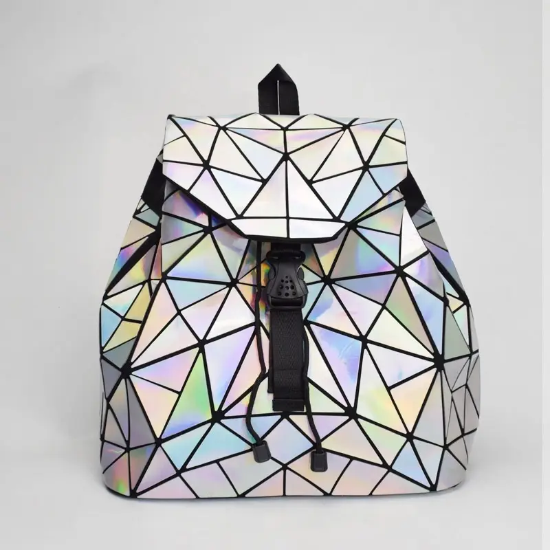男性と女性のための高品質の幾何学的なバッグパックホログラム光反射バッグファッションカメレオンバックパック