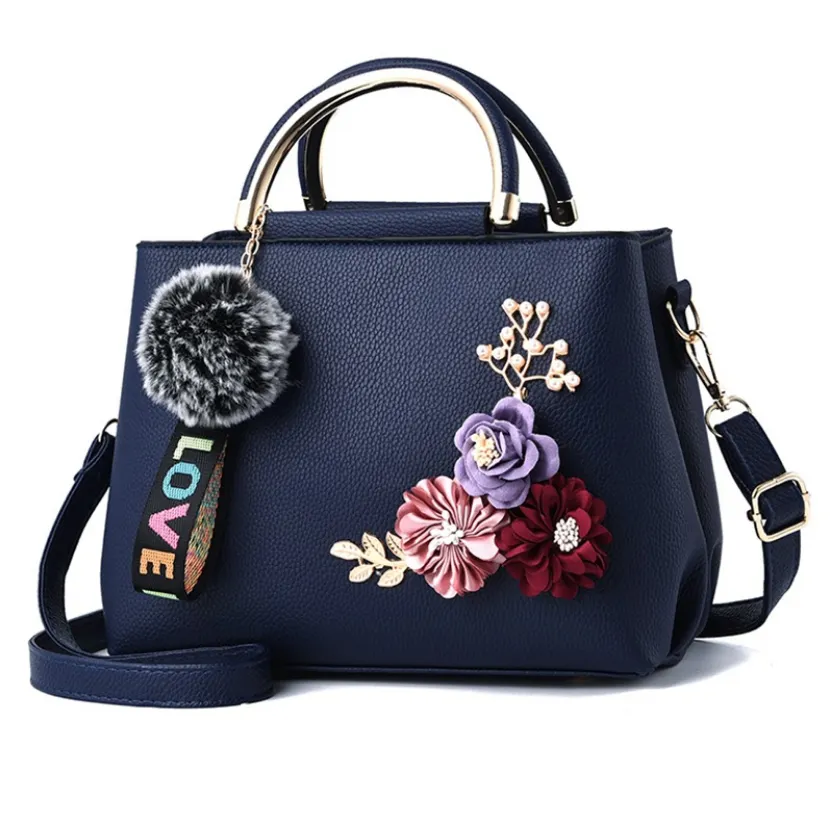 Bolso de hombro de piel sintética para mujer, bolsa de hombro con diseño de flor estéreo, venta al por mayor, precio de fábrica