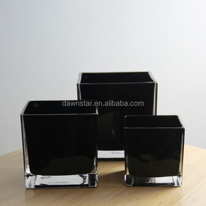 Prezzo all'ingrosso Profumato <span class=keywords><strong>Di</strong></span> Soia Candela <span class=keywords><strong>di</strong></span> Vetro, Riciclata Quadrato Nero Candela vaso - Product Image 4
