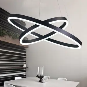 Noir Blanc Couleur lampes suspendues Modernes pour salon salle à manger 3/2/1 Anneaux de Cercle A MENÉ L'éclairage plafonnier luminaires - Product Image 1