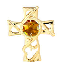 Crystocraft Figurine de croix en cristal plaqué or, style chrétien, art populaire, décorée de taillages brillants, objet religieux européen de collection
