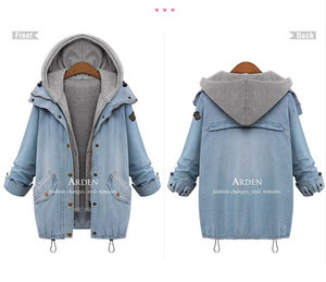Veste à capuche pour femmes, blouson d'hiver en jean à manches longues, avec fermeture éclair, bon marché, usine, 2019 - Product Image 4