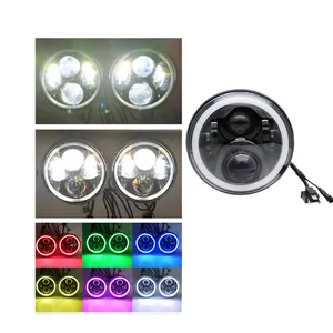 Automotive Turn Signal Motorcycle DRL Multi Color Angel Eye 12V 24V Round Daymaker Car 7" Inch Led Headlight