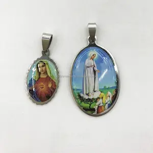 Paslanmaz Çelik Katolik İsa'nın Kutsal Kalp Our Lady Fatima Madalya Kolye