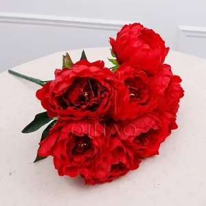 QiHao Bunga Pernikahan Dekoratif 10 Bunga Peony Sutra, Bunga Peony Buatan untuk Dijual Merah Muda Ungu