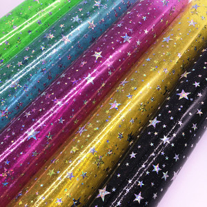 0,5mm x 48 Zoll <span class=keywords><strong>PVC</strong></span> Transparente Kunststoff-Glitzer folie mit Sternen stoff für Taschen und Schleifen und Kunst handwerk - Product Image 2