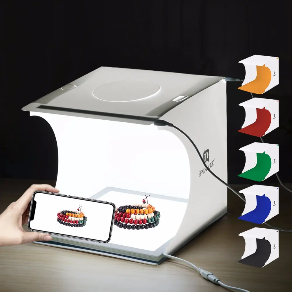 Moda ürünü Mini Katlanabilir Fotoğraf Stüdyosu Softbox Işık Odası Fotoğraf Kutusu Puluz 20 cm Çekim Çadır ile led ışık Lightroom