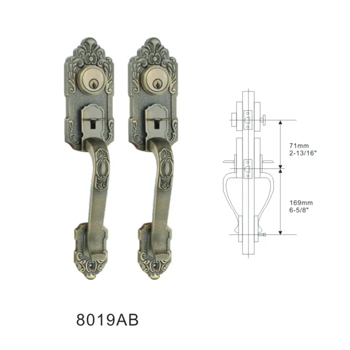 Antiek Messing Dubbele Cilinder Deurklink Met Slot Smeedijzeren Hotel Home Exterieur Gate Lock